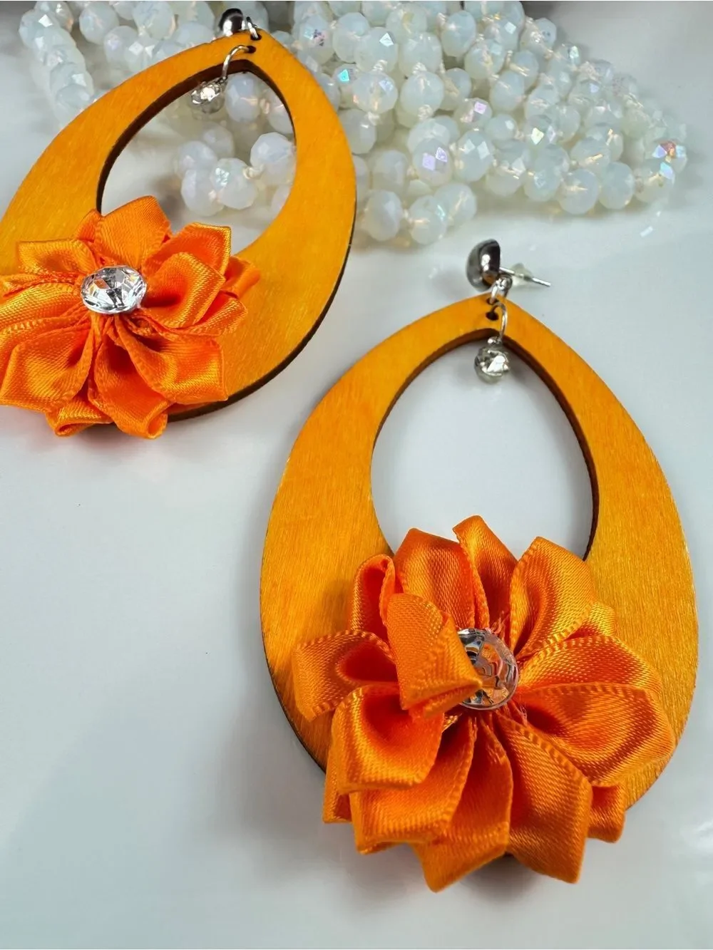Handmade Orange Flower Drop Earrings - Bold Women's Jewelry